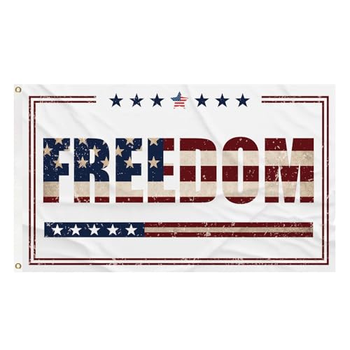 3x5Ft Freedom Flag With 2 Brass Grommets Durable Polyester Vivid Color Indoor Outdoor Patriotic Yard Decor (W)