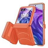 Vizvera for Motorola Razr+ (Plus) 2024 Case with Hinge Cover, Built-in Screen Protector Shockproof All-Inclusive Cover Wireless Charging for Motorola Razr+ (Plus) 2024 (Spritz Orange)