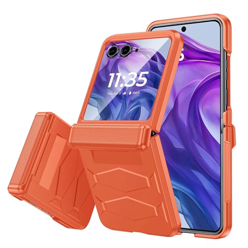 Vizvera for Motorola Razr+ (Plus) 2024 Case with Hinge Cover, Built-in Screen Protector Shockproof All-Inclusive Cover Wireless Charging for Motorola Razr+ (Plus) 2024 (Spritz Orange)