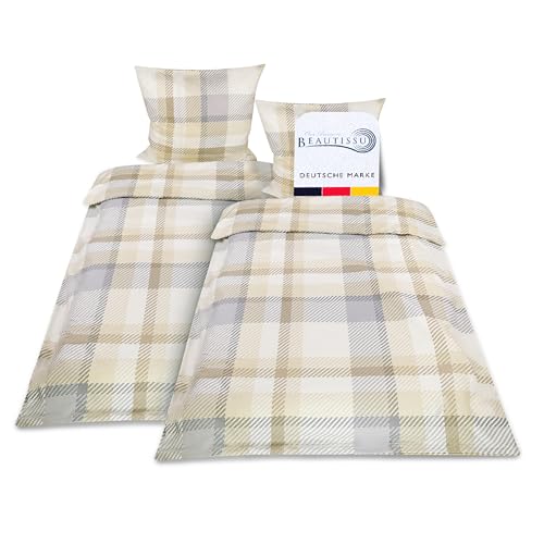 Beautissu Biber Bettwäsche 135x200 cm 4teilig Mira – Warme Flanell...