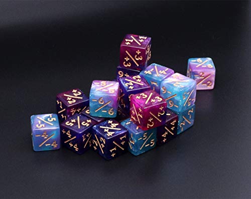 Creebuy 16Pcs Dice Counters Token Loyalty Dice D6 Glitter Dice Cube Compatible With Mtg,Magic The Gathering, Ccg, Card Games Accessory(Nebula Dice) #TOP2