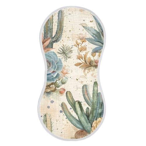 Cacti Pattern Muslin Burp Cloths 22x11 Inch - 4-Layer Organic Cotton & TPU Waterproof Lining, Absorbent Baby Bibs for Boys/Girls with Hanging Loop