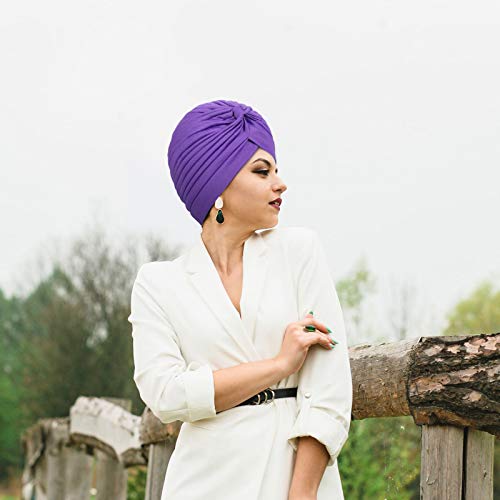 10 Pieces Stretch Caps for Women Polyester Turbans Head Bennie Cover India's Hat Twisted Headwrap Assorted Colors(Dark Colors) - Thumbnail 7