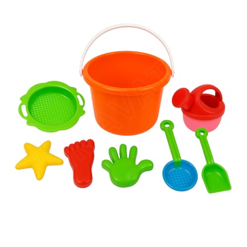 Image of HIMAVAT 8-Piece Beach Sand Toy Set for Kids - Colorful Bucket, Shovel, Molds & Watering Can - Durable Plastic Toys for Toddlers - Perfect for Beach, Sandbox, Outdoor Play