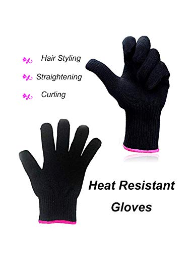 Aft90 2 Heat Resistant Glove For Hair Styling, Curling Iron, Flat Iron And Curling Wand, Black, Pink Edge #TOP1
