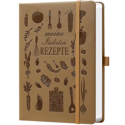HwxBen Ricettario formato A5, marrone, note di ricette di alta qualità, da riempire, con pagine di registro, indice e molto spazio, ideale da regalare agli amanti della cucina