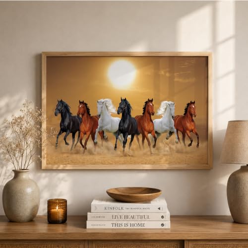 Image of Suneree 7 Horse Vastu Wall Painting (Landscape Collection) (Natural, Design 13, 10x13 Inch)