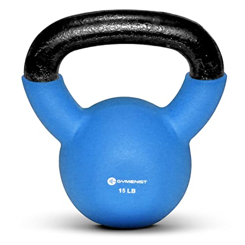 GYMENIST Kettlebell Fitness Iron Weights with Neoprene Coating Around The Bottom Half of The Metal Kettle Bell (15 LB)
