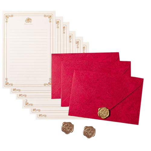 Vintage Paper Stationery Set 6 Letter Lined Sheets 3 Matching Envelopes Seal Stamp Sticker For
