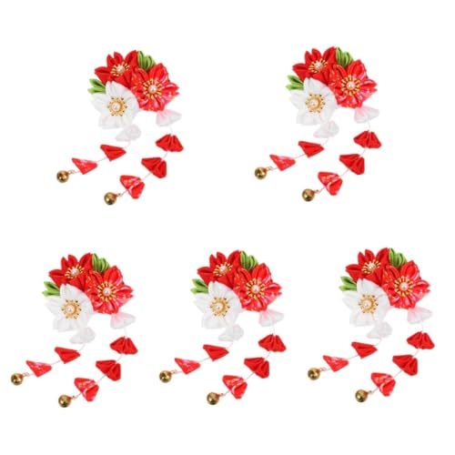 Épingle cheveux japonaise VICASKY lot de 5 pinces kimono avec pompon rouge pour coiffure fille
