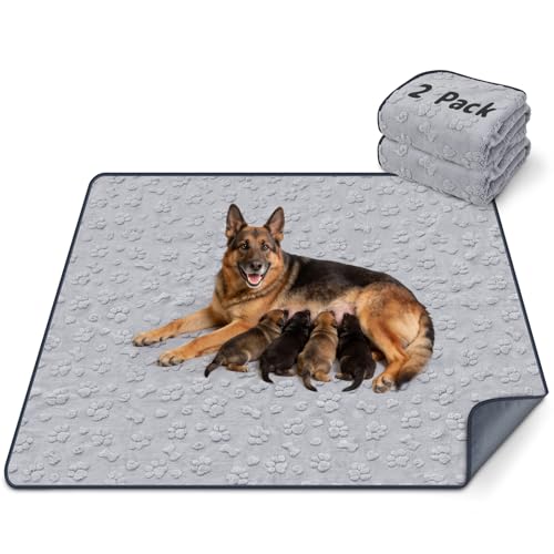 Image of LOOBANI 2 Pack Extra Large Washable Pee Pads for Dogs 48 inchx48 inch, Gray | Non-Slip Reusable Dog Mat, Super Absorbent & Waterproof Whelping Pads For Floor, Bed, Incontinence, Housebreak, Leak-Proof