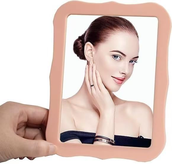 Magnetic Stick On Mirror - 5x4 Inch Adhesive Bathroom Mirror with Adjustable Angle, Shatterproof & Rust-Resistant for Vanity, Living Room, Bedroom, Easy Installation.(Orange) image 4