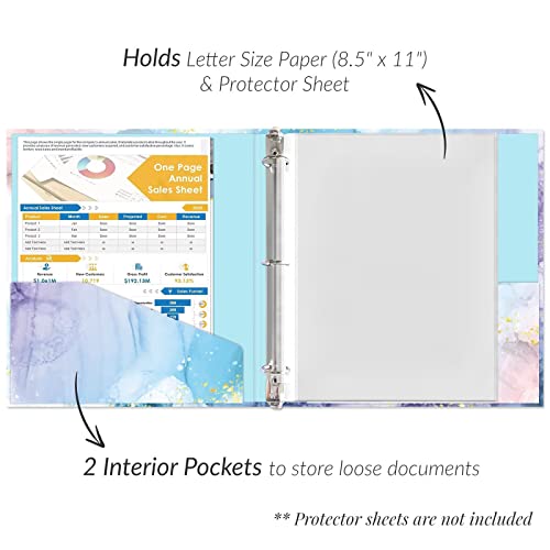 3 Ring Binder 2 Pack, Decorative Cute Three Ring Binder With 1 Inch Round Ring For Letter Size Paper, Hardcover Binder Organizer For School, Office And Home (Blue Marble) #TOP2