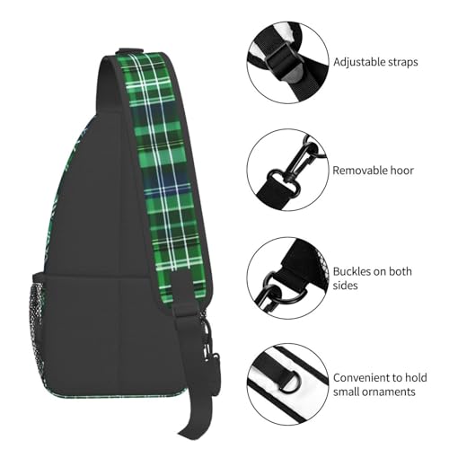 Bolso bandolera con estampado tartán azul y verde miniatura 5