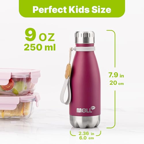 Image of 9 oz Water Bottle for Kids Stainless Steel Vacuum Insulated Flask Cola Shape Leak Proof Sports Water Bottle (Fuchsia Red)