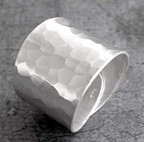 Hammered Sterling Silver Handmade Wide Band Ring, Classic Shiny Finish Flat Wrap Band, Adjustable to Sizes 6-12, Can fit Also as Thumb ring, Gift for Her - Image 6