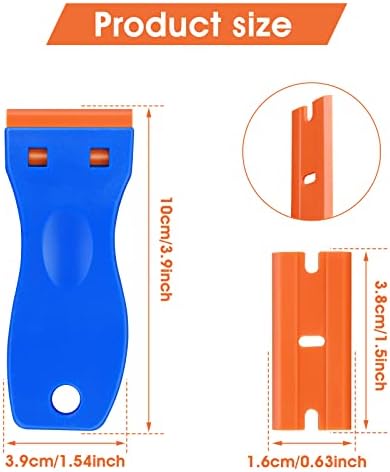 Grevosea 3Pcs Plastic Scraper Tool, Plastic Razor Scraper Tool with 100 Plastic Razor Blades Blue Razor Blade Scrapers for Sticker Labels Decals Remover Window Cleaning