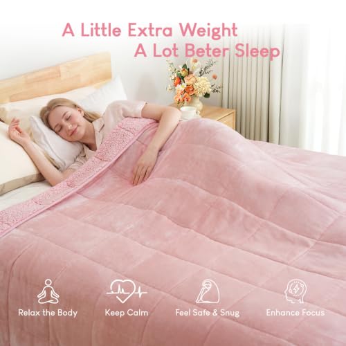 Image of Cottonblue Weighted Blankets 25lbs for King Bed, Sherpa Fleece Weighted Blanket for Adults, Soft Heavy Blanket with Premium Glass Bead for Calming and Relax, 90 inch x 90 inch, Pink