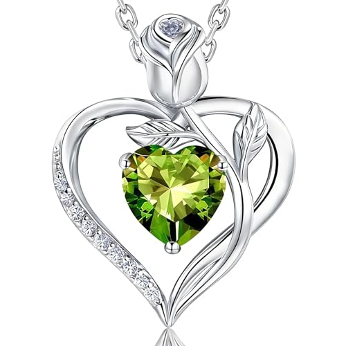 1.2CT Rose Heart Necklace Option of Moissanite or Lab-Grown Sapphire Ruby Emerald&More Necklace for Women Birthstone Girlfriend Necklace S925 Sterling Silver 18K White/Rose Gold Plated D Color VVS1 Gift for Wife Mother Daughter for Birthday Anniversary Mothers Day Necklace for Mom Engraved 'I LOVE YOU' Flower Floral Ne