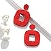 Boderier Beaded Drop Earrings Bohemian Beaded Square Dangle Statement Earrings (Red)