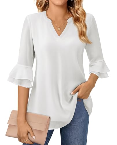 White Tops for Women Dressy Casual Fall Womens 3/4 Sleeve