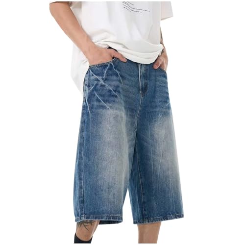Pantalones vaqueros cortos 3/4 para hombre, pantalones cortos holgados Y2K, pantalones cortos de mezclilla para chicos, hip hop, pantalones vaqueros de pierna ancha, bermudas, pantalones cargo