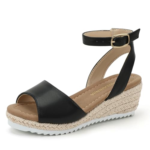 Image of PANDANINJIA Girls Wedge Sandals Espadrilles Platform Heels for Girls Dress Shoes Ankle Strap Little Big Kids Sandals Summer Shoes