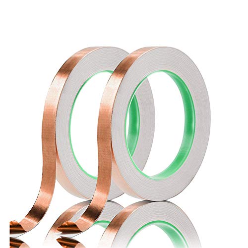 Copper Foil Tape with Double-Sided Conductive Adhesive Foil Copper Tapes 2 Rolls 8 Sizes for Electrical Repairs, Slug Repellent, Guitar and EMI Shielding, Stained Glass (2-Roll, 1/2inch x 11yard)