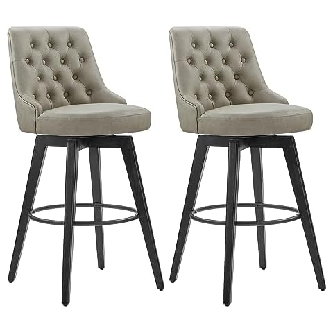 Watson & Whitely Bar Stools, 360° Swivel Upholstered Bar Stool with Back, 30" H Bar Height Barstools, Set of 2, Faux Leather in Stone Grey Cover