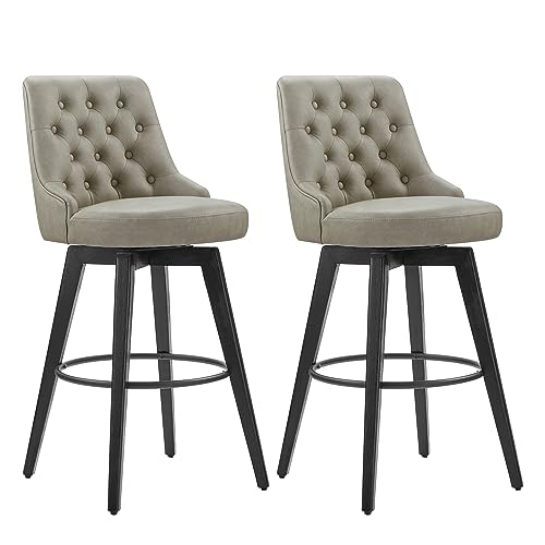 Image of Watson & Whitely Swivel Bar Stools with Back, Faux Leather in Stone Grey
