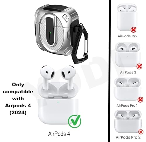 Image of YODI Case Cover for Airpods Pro|Pro 2|Airpods Pro 3|Airpods 4 Pouch, Silicone Cases with Cleaner Kit 360 Drop Protection,Shock-Resistant ((Rugged Silver), Airpods 4)