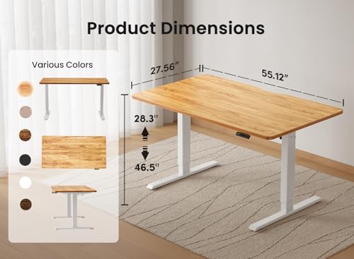 Image of BANTI 55 x 28 Inches Standing Desk, Ergonomic, Electric Height Adjustable, Sit and Stand Up, Computer Desk with a Deeper Desktop, White Frame /Light Rustic Top