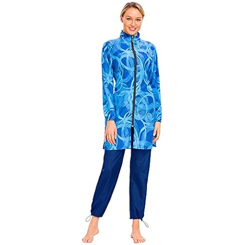 CaptainSwim Women Modest Muslim Swimsuit Full Coverage Swimwear Islamic Hijab Ladies Beachwear Swimming Burkini Swim Suit (Blue, 2XL (UK Size 20-22)) Cover