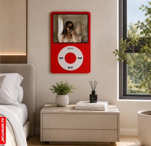 Image of AD INFINITUM Multilayer Wooden Wall Art With Mirror Hanging Decor for Contemporary Home, Bedroom, Living Room, Office etc., (i POD RED)