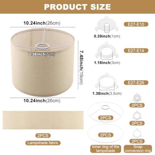 Beige Lamp shades Set of 2,Linen Drum Lampshades,10.24\" Top x 10.24\" Bottom x 7.48\" High Small Lamp Shade for Table Lamps & Floor Lam-ps & Bedside Lam ps Replacement,Easy Assembly(Beige) - Thumbnail 2