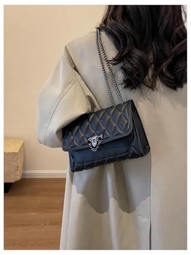 SHENHE Women's Quilted Leather Shoulder Bag Buckled Clutch Purse Small Crossbody Bags with Chain3