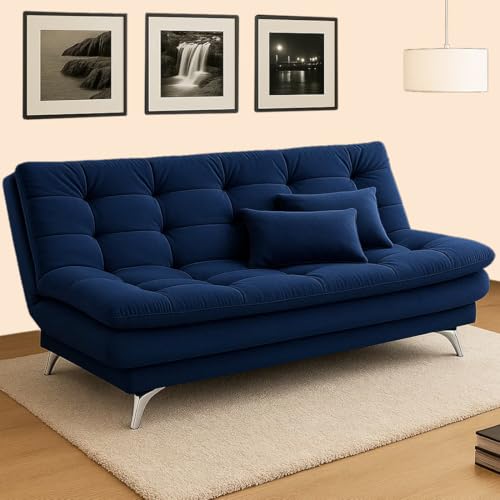 Image of Sleepify Agel 3 Seater Fabric Sofa Cum Bed Set with 2 Cushions, Best Fit for Indian Homes, Living Rooms, Offices with (Dark Blue)