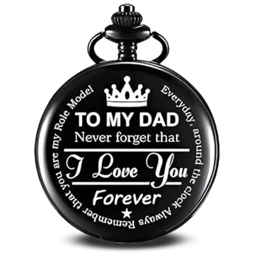 Image of Dad Pocket Watch Gift for Men - Vintage Retro Printed Keepsake Watch with Chain, Unique Father's Day, Birthday Gift for Papa, Daddy, Husband, Grandfather, and Father-in-Law