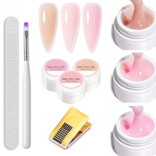 Nail Builder Gel Set, 3 Colors Builder Gel for Nails, Nude Pink Nail Strengthener, Base Strengthening Gel Extension Gel Nail Builder Gel in a Bottle, UV/LED Gel Builder for Nail Art DIY