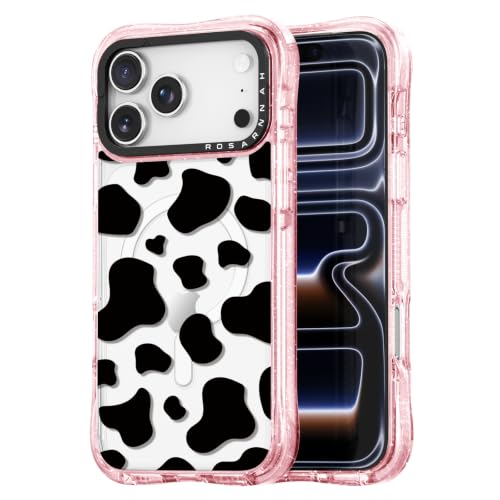 Rosarnnah for iPhone 18 Pro Max Case Aesthetic Pink, Milk Cow Print