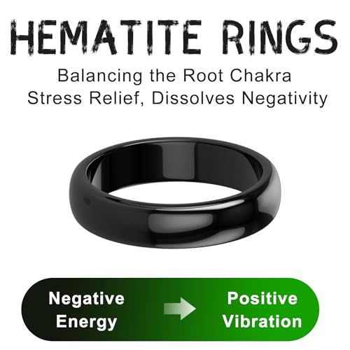 Lonage Hematite Ring for Women Men, Genuine Magnetic Black Stones Ring for Anxiety Balance Root Chakra,Absorb Negative Energy Jewelry Size 6-12 (11)