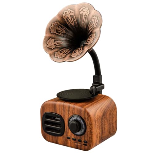 Tofficu Enceinte sans Fil Rétro Gramophone sans Fil Portable Haut-Parleur Rechargeable Mini Stéréo pour Usage Domestique Couleur Bois De Noyer