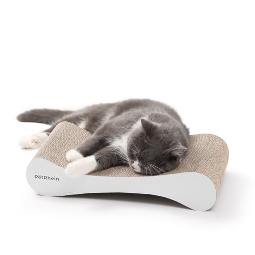 PetRhein Kratzbrett für Katzen aus Kratzpappe,Kratzbretter Katze mit ergonomischer Wellenform & Wabenstruktur,Beidseitig nutzbar,Katzenbett & Kratzlounge–Krallenpflege & Möbelschutz