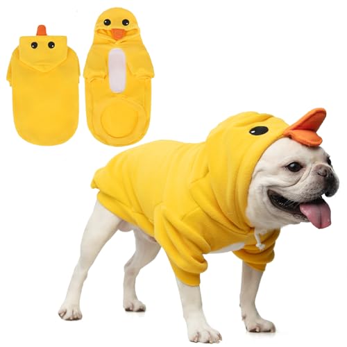 KOOLTAIL Dog Duck Costume Clothes, Funny Dog Outfits Fleece Sweater Hoodie, Pet Cute Halloween Cosplay Cold Weather Coats with Leash Hole for Small Medium Large Dogs Pug Pitbull Corgi Puppy, Yellow SM