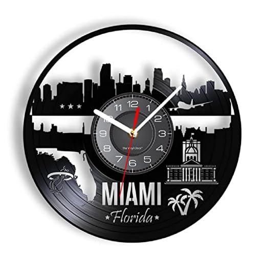 JKLMZYT Miami Florida landskap vinylskiva väggklocka port resa heminredning skyline USA stadsbild vinyl LP album kontorsdekor