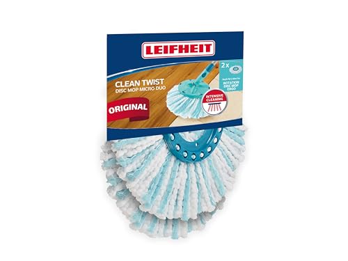 Leifheit lot de 2 têtes de rechange Clean Twist Disc Mop micro duo, tous types de sols, absorption complète de la saleté grâce au système à 2 fibres, microfibre...