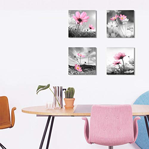 Yang Hong Yu Pink Flower Wall Art For Women Girls Bedroom Peacock Flower Abstract Canvas Painting Artistic Black And White Prints Picture Decor For Living Room 14X14 Pink Grey #TOP3