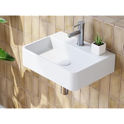 HOROW Waschbecken Gäste Wc Waschtisch, Aufsatzwaschbecken mit Hahnloch ohne Überlauf, Klein WaschschaleKeramik Weiss Rechteckig 38x26cm, Handwaschbecken Klein Gäste WC