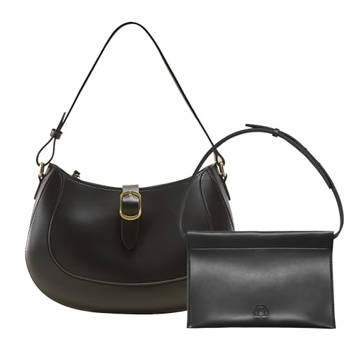 Vintage Vegan Leather Shoulder Bag (Black)