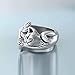 Women Cat Open Ring Adjustable Engraved Ring Fashion Jewelry Vintage Engagement Rings Cute Proposal Rings (Silver, 6)